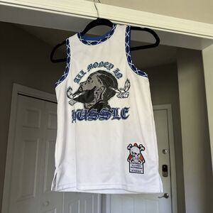 Brand X White Basketball Jersey All Money In Mens Size Medium Blue Streetwear